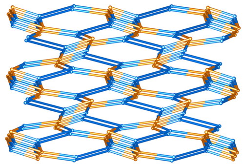 Figure 4. Schematic representation of the 3D (3, 4, 5)-connected network with (42.63.74.8)(42.63.7)(6.72) topology of complex 1.