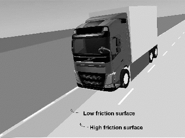 Fig. 3. A 6 × 2 truck model was used in the simulations for the AEBS implementation running on split friction.