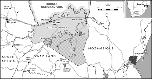 Figure 1. Nkomazi Local Municipality (hatched area was Nkomazi district in ex-’homeland’ of KaNgwane). Source: N. Scarle, Cartographic Unit of the School of Environment, Education and Development, University of Manchester.