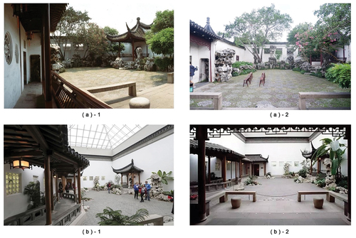 Figure 3. The Astor Court(a)-1, (a)-2 versus the Peony Study(b)-1,(b)-2. (a)-1, The picture is from the website of the Master-of-Nets Garden; (b)-1, The picture is from the website of China.org.cn; (b)-2, The picture is from the website of the Metropolitan Museum of Art.