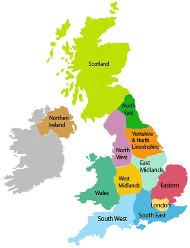 Figure 1. UK government office regions, 1994–2011.