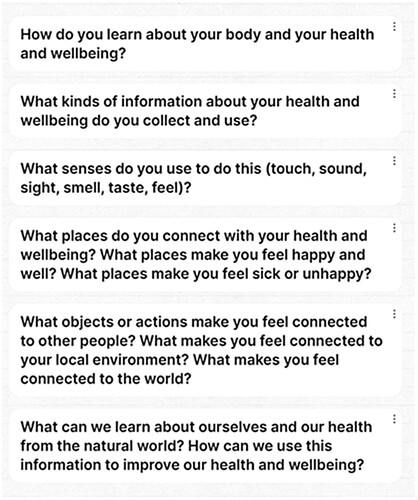 Figure 2. A screenshot of the prompt questions shared with participants for Activity 1.
