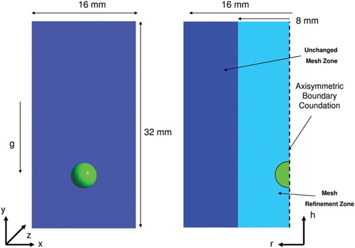 Figure 2. A cross-section of the computational domain at z = 8 mm in 3D (left) and 2D (right).