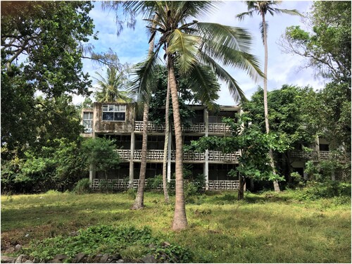Figure 3. Former hotel room complex on the premises of the Two Fishes Hotel ruin, Diani Beach, Kenya. Photo by the author, September 2019.