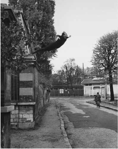 Figure 2. Leap into the void (Photographed by Harry Shunk) (Source: http://www.yvesklein.com/en/oeuvres/view/643/leap-into-the-void/).
