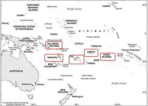 Figure 1. Case study locations.Source: http://asiapacific.anu.edu.au/mapsonline/base-maps/southwest-pacific.