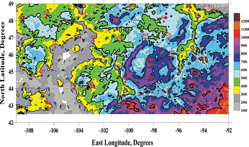 Figure 24. Geographical distribution of total annual precipitation (mm) in 2007 Stage IV: 52,011 grid points, 4 km × 4 km spatial resolution.