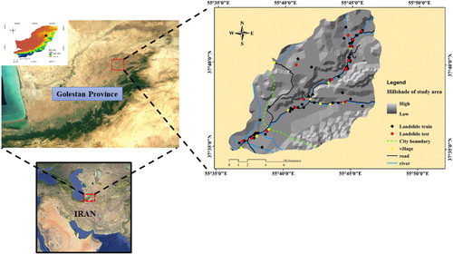 Figure 1. Location of the study area and spatial distribution of landslide inventories.