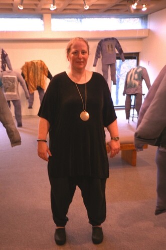 Figure 1. Eve Kosofsky Sedgwick at an exhibition of her artwork titled ‘In the Bardo’, at Stony Brook University, New York, 1999. Photo HA Sedgwick.Footnote180