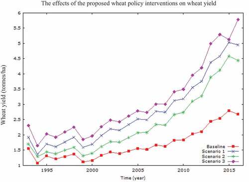 Figure 3. Baseline and simulated wheat yield.