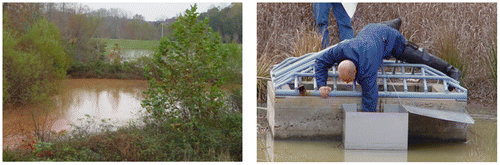 Figure 16. Wet ponds with (left) a forebay and (right) a low flow drawdown structure that have very difficult accessibility in North Carolina, USA.