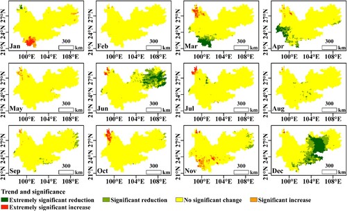 Figure 7. The change trend of monthly averaged DSR over the YKP from 1984 to 2018.