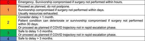 Figure 5 Proposed triage color codes for emergency and elective procedures during the COVID-19 pandemic.