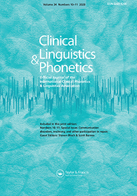 Cover image for Clinical Linguistics & Phonetics, Volume 34, Issue 10-11, 2020