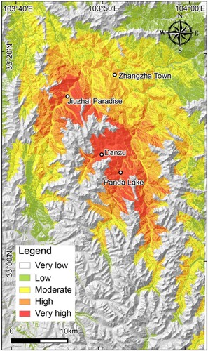 Figure 15. Coseismic landslide susceptibility in 2017 (modified by Guo et al. Citation2021c).