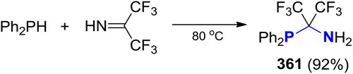 Scheme 209. Reaction of Ph2PH with hexafluoropropan-2-imine.[Citation737]