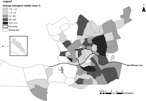 Figure 3b. (b) Change in the emergent middle class in Rotterdam, 2008–2017