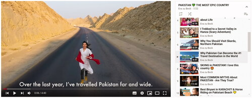 Figure 1 Screenshot from Eva zu Beck’s 2019-YouTube video in which she recommends traveling to Pakistan. (Shot by the author, May 2021)