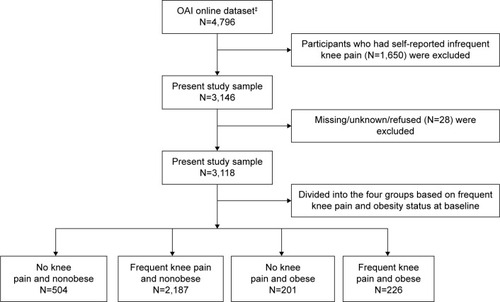 Figure 1 Flow diagram of the selection and classification of the participants enrolled in the Osteoarthritis Initiative study who were included in the present study.
