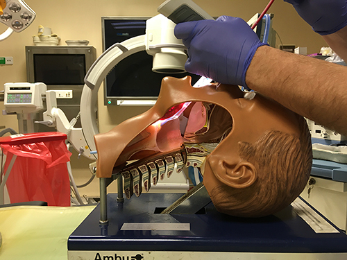 Figure 3 Insertion of Voir Bougie® through the Vie Scope®.