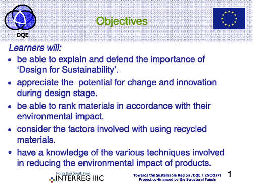 Figure 2 The learning outcomes for the ‘design for sustainability’ DQE unit.