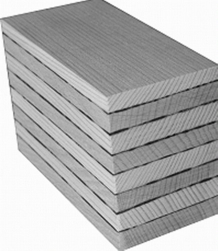 Figure 10.  A wooden multi-layer element made of alternate layers of spruce and beech bonded by circular friction welding (Stamm Citation2005)