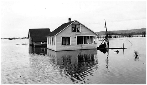 Figure 7. Flood resulting from dike breach at Serpentine River, 14 February 1952. (Surrey Archives SM.224B.)