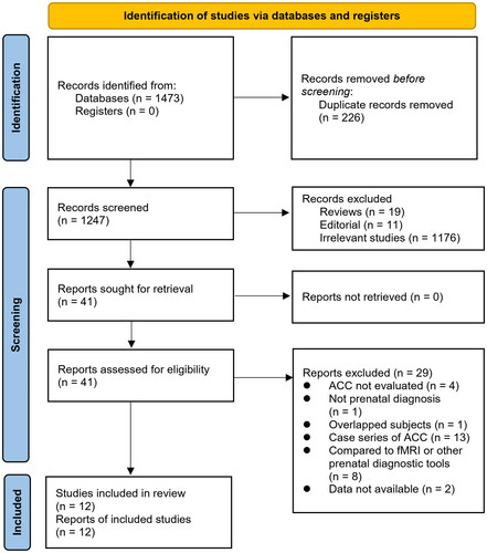 Figure 1. Flowchart representing the process of literature search and study retrieving.