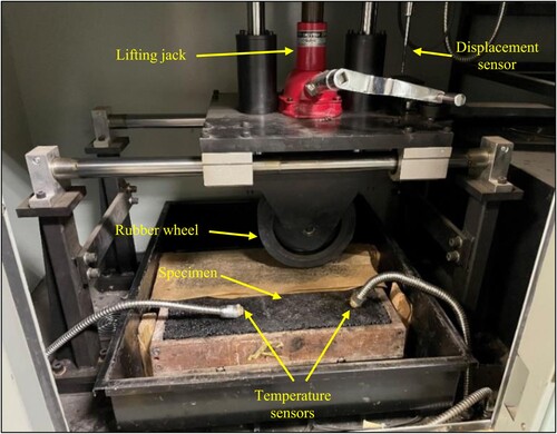 Figure 4. Wheel track test equipment with asphalt mixture slab.