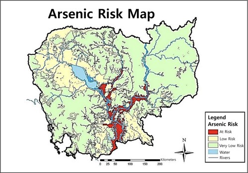 Figure 1. Arsenic risk areas in Cambodia. Source: Ratha et al. (Citation2017).