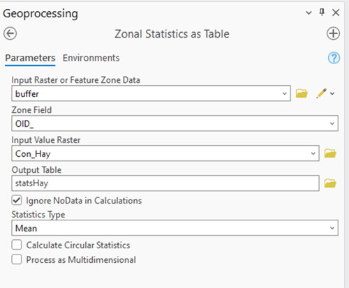 Figure 43. The Zonal Statistics as Table dialog box.