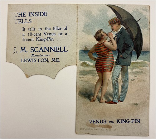 Figure 14. Opened “Venus vs King Pin” advertising card, American. Jay T. Last Collection of Graphic Arts and Social History at the Huntington Library in San Marino, California. Binder: UNCATALOGUED Mechanical Kickers, etc.