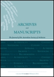 Cover image for Archives and Manuscripts, Volume 40, Issue 2, 2012