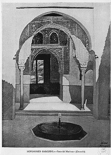 Figure 5. Reproduction of Mohamed Sarghini, El patio del Mexuar, in Primera exposición de pintores de África, Citation1951. Madrid: Instituto de Estudios Africanos.