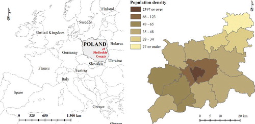 Figure 1. Location of the study area (a) and its population density per census track (b).