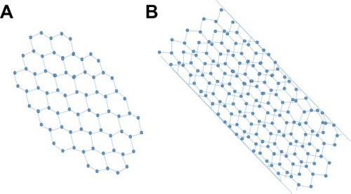 Figure 7 Graphical representation of SWCNTs (A) and double-walled CNTs (B).Abbreviations: CNT, carbon nanotube; SWCNT, single-walled carbon nanotube.