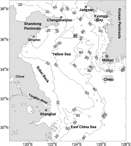 Fig. 1 Bathymetry of the study area (contour interval is 30 m).