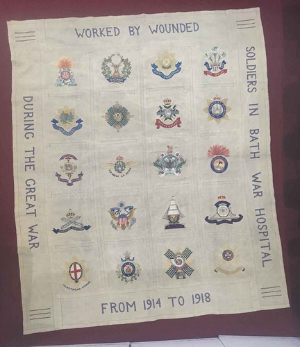 Figure 1. Occupational therapy linen, Bath War Hospital, ‘Worked by Wounded’, 1914–1918. © British Red Cross collection.