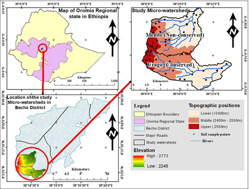 Figure 1. Location map of the study micro-watersheds in Becho district of Central highlands of Ethiopia.