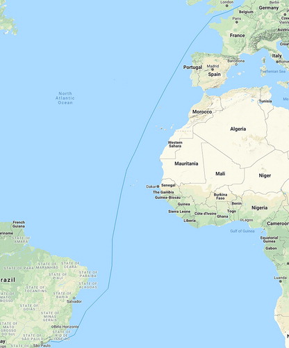 Figure 13. Route between Angra dos Reis (Brazil) and Rotterdam (the Netherlands). (This figure is available in colour online.)