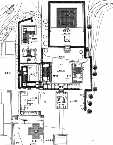 Figure 3. Placement map of the Naksansa Wontongbojeon area after restoration after the fire.