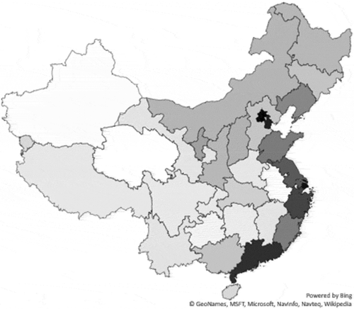 Figure 1. Spatial distribution of total technological progress