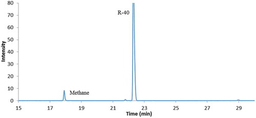 Figure 8. GC spectrum of gas collected from Al-AlCl3-CH3Cl-PAG 46 reaction.