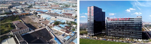 Figure 1. A traditional old factory building (left) and a standard high-rise factory building developed under IGU (right).Source: The figure is from Songshan Lake Intelligent Valley Industrial Park.