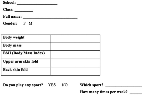 Figure 1. Data form.