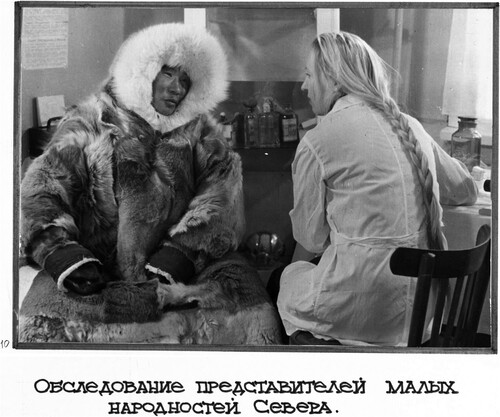 Figure 1. ‘The medical research of representatives of small[-numbered] peoples [the Soviet term used for Indigenous peoples. – D.A.] of the North’. The 1970–1980s. Taymyr (?). Vlail’ Kaznacheev’s photographic albums, Vlail’ Kaznacheev Papers, Novosibirsk State Regional Science Library, Novosibirsk (hereafter cited as NGONB).