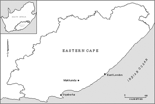 Figure 1. Location of Makhanda in the Eastern Cape province, South Africa (Note: Makhanda was previously known as Grahamstown; Gqeberha was previously known as Port Elizabeth).