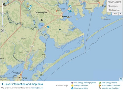 Figure 2 Maps showing Calhoun County's bays and barrier island, petrochemical facilities and pipelines. FracTracker Website. https://ft.maps.arcgis.com/apps/webappviewer/index.html?appid=0cdff7e116c0425fa55d1226e9204477, last accessed October 5, 2023.