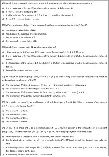 Figure A4. Concept-Test questions 19–24 on group theory.