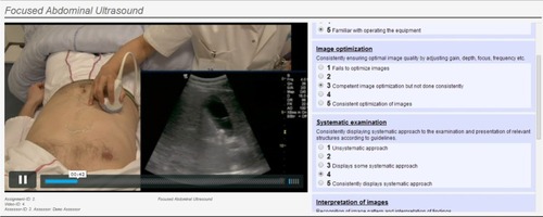 Figure 1 Simultaneous view of the video and the assessment sheet, as seen by the examiner.